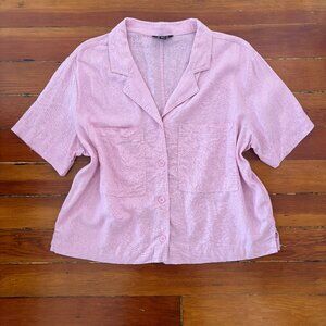 Pink Linen Blend Short Sleeve Button Down